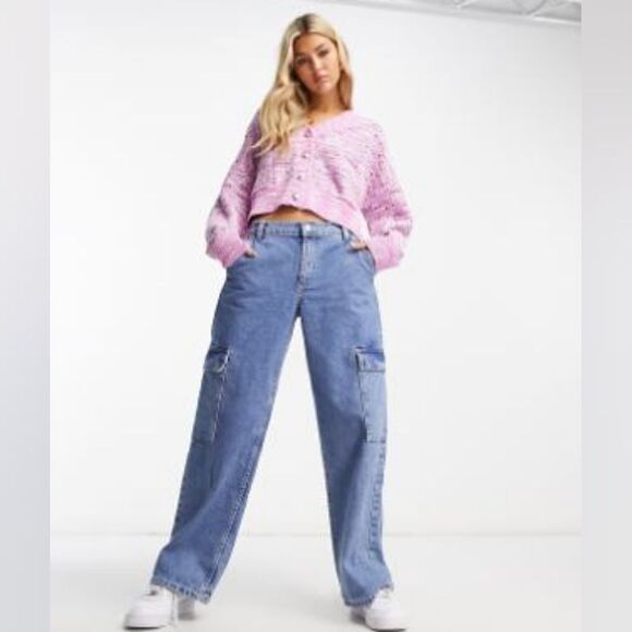 Tweed Pink and Purple Oversized V Neck Knit Cardigan Size Xs - Picture 8 of 12